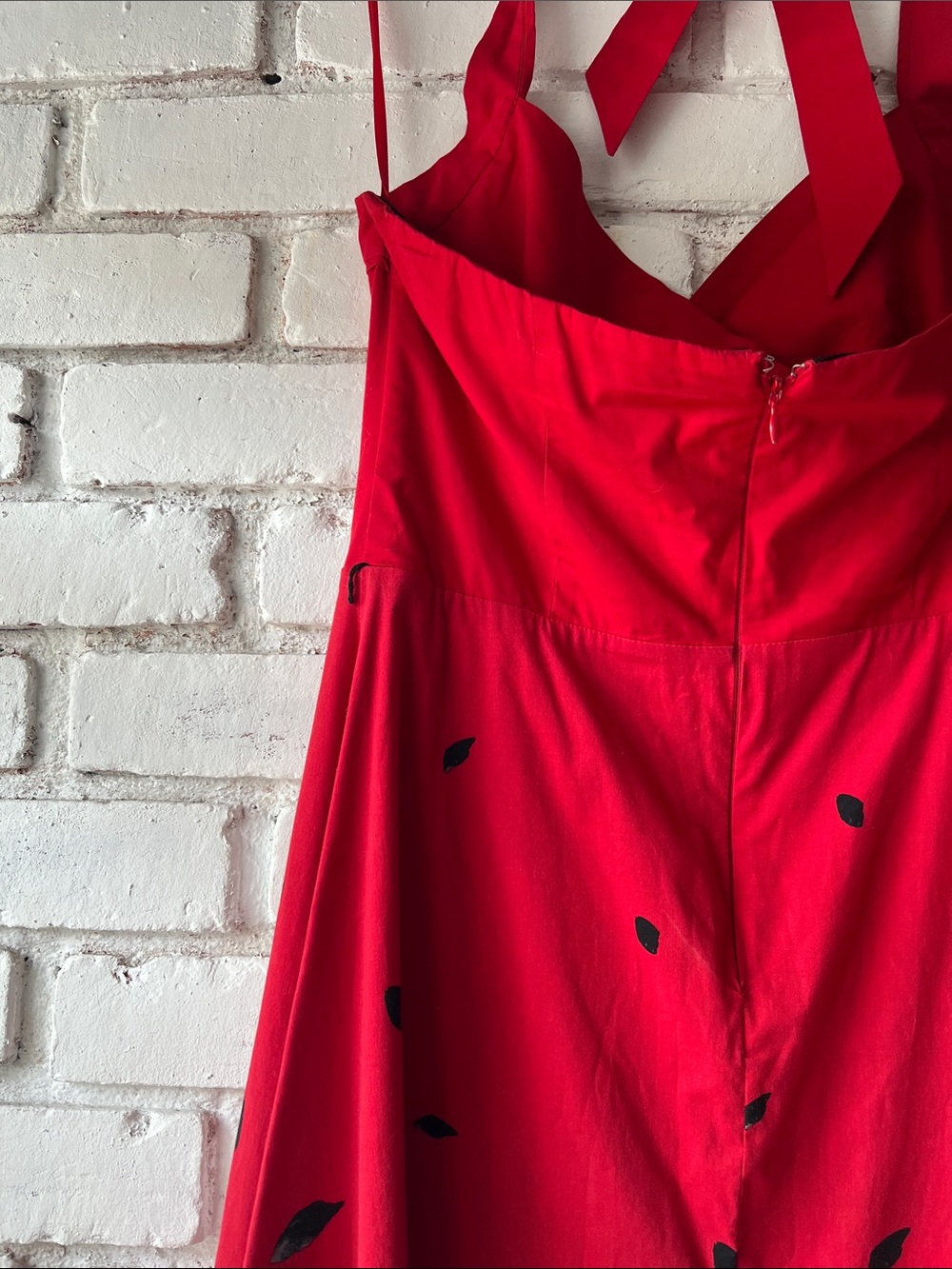 Red Floral Halter Midi Dress vintage le chateau - Picture 10 of 16
